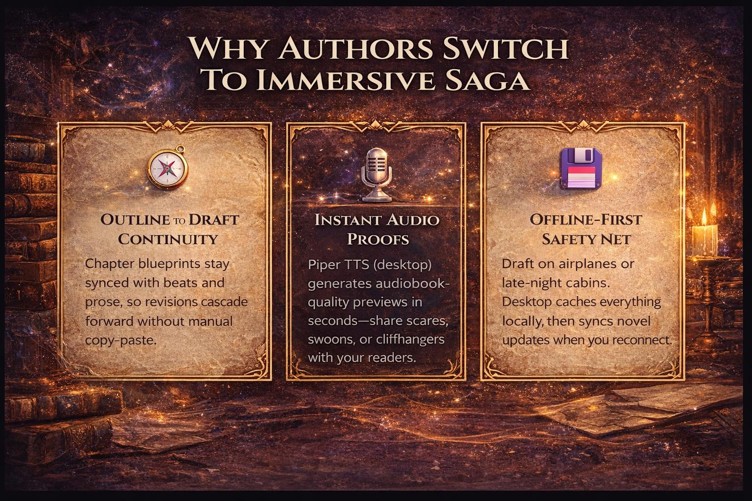 Why Authors Switch To Immersive Saga - Outline to Draft Continuity, Instant Audio Proofs, Offline-First Safety Net